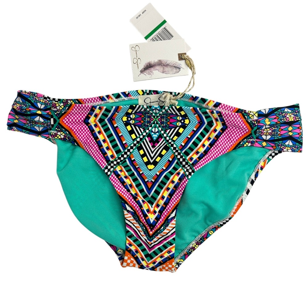 Jessica Simpson Boho Resort Bikini‎ Bottoms Large Tribal Geometric Swimwear NWT